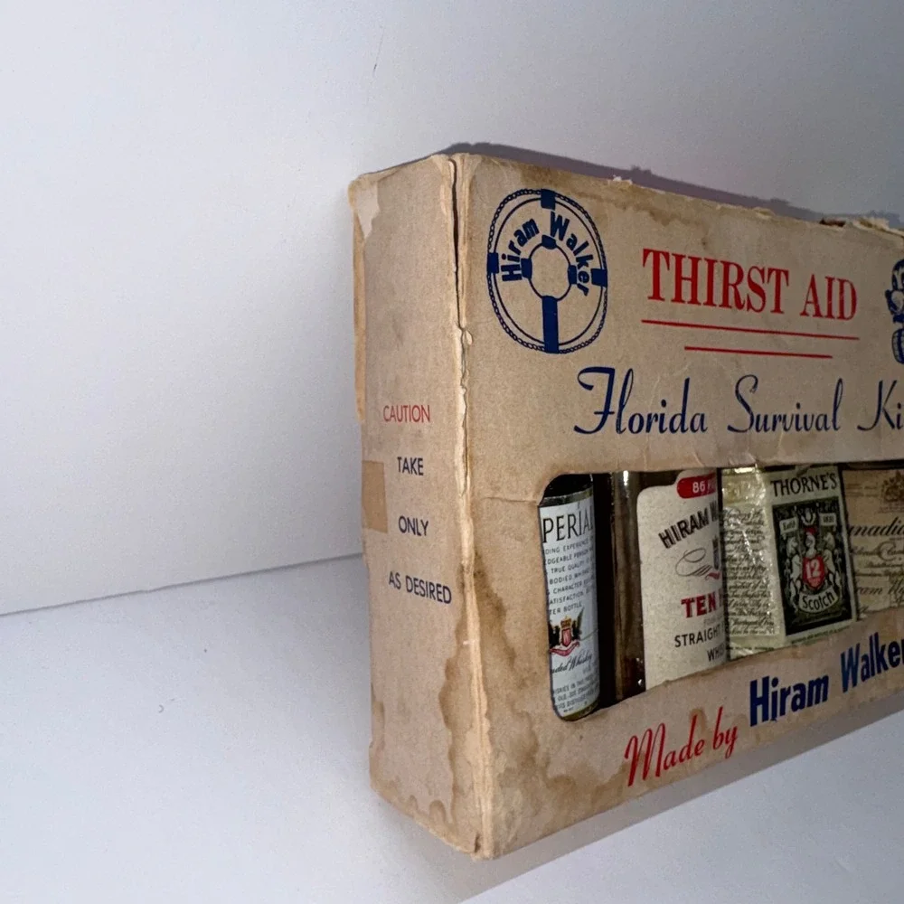 Vintage Florida Survival Kit Hiram Walker Empty Mini Bottle Set